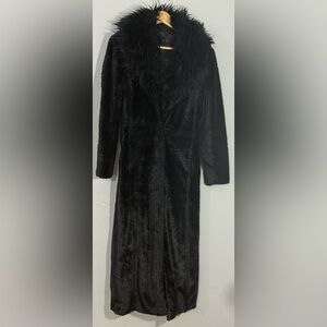 Vintage Penny Lane Style Black Faux Fur Long Coat Sm/Med